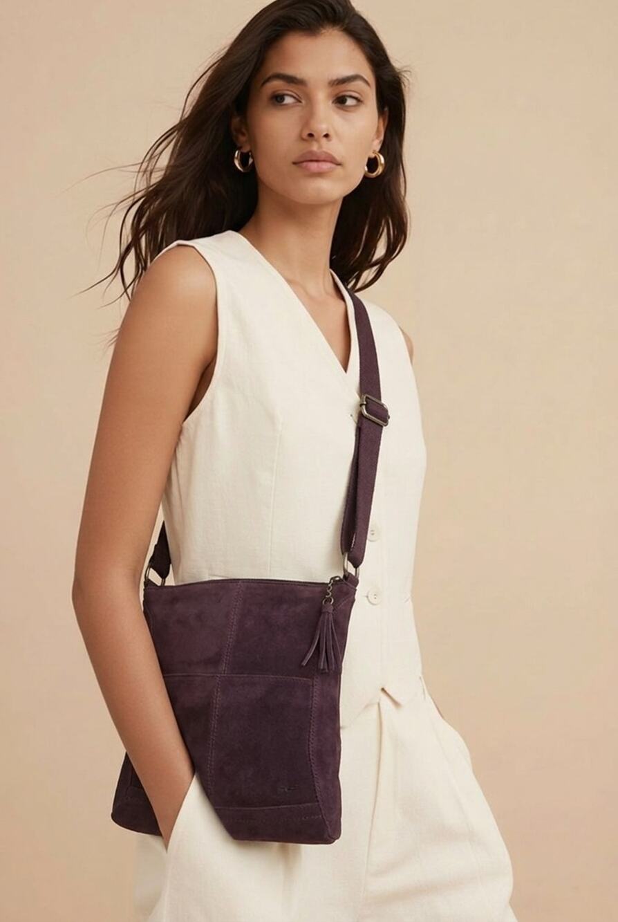 NWOT THE Sak Lucia Suede Leather Crossbody In Aubergine Color 11x12